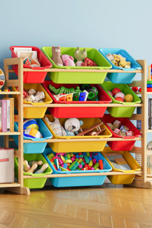Toy Storage Organizer with Shelves and Storage Bins, Kids Bookshelf and Toy Cabinet for Bedroom, Playroom and Home Organization