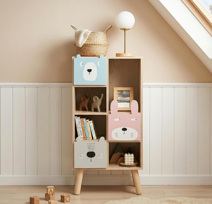 Kids Bookcase and Toy Storage Cabinet with Drawers and Cubes, Wooden Organizer Shelf for Toddlers, Classroom and Playroom